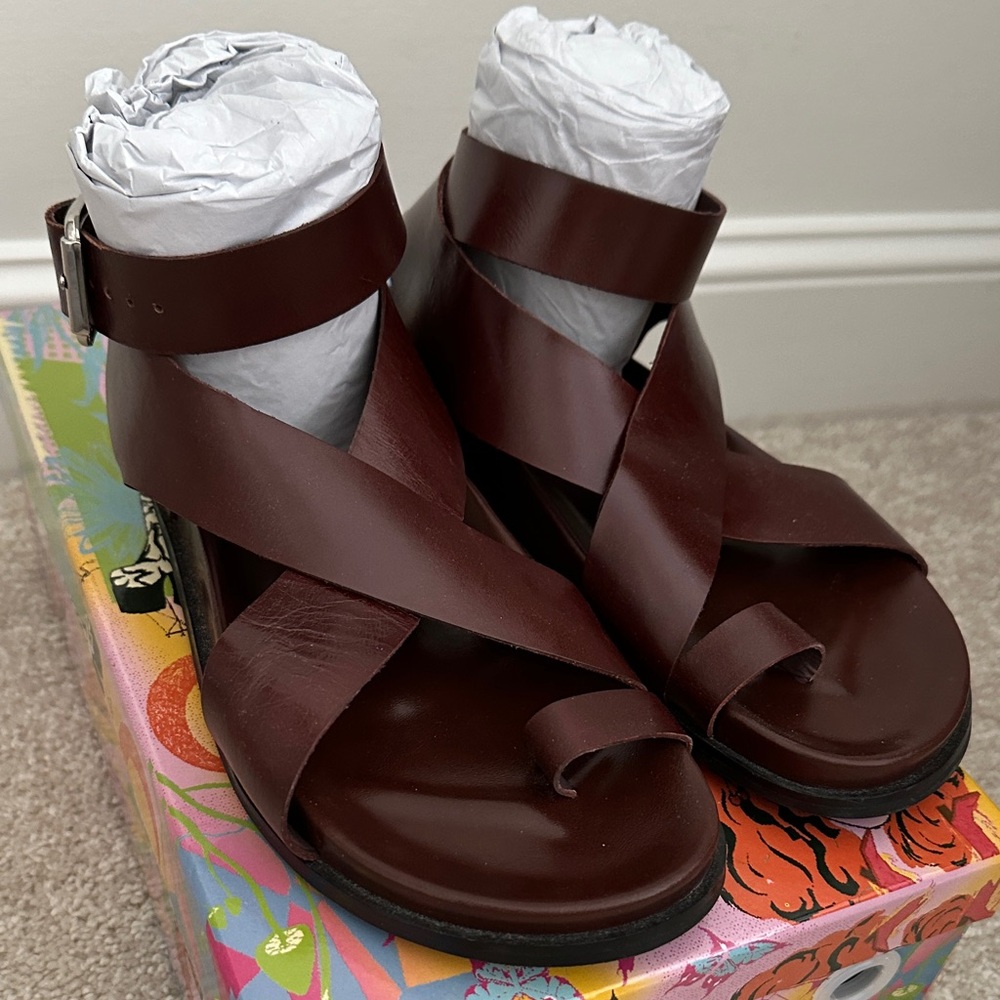 Jeffrey Campbell Toelo Brown Leather Sandals
